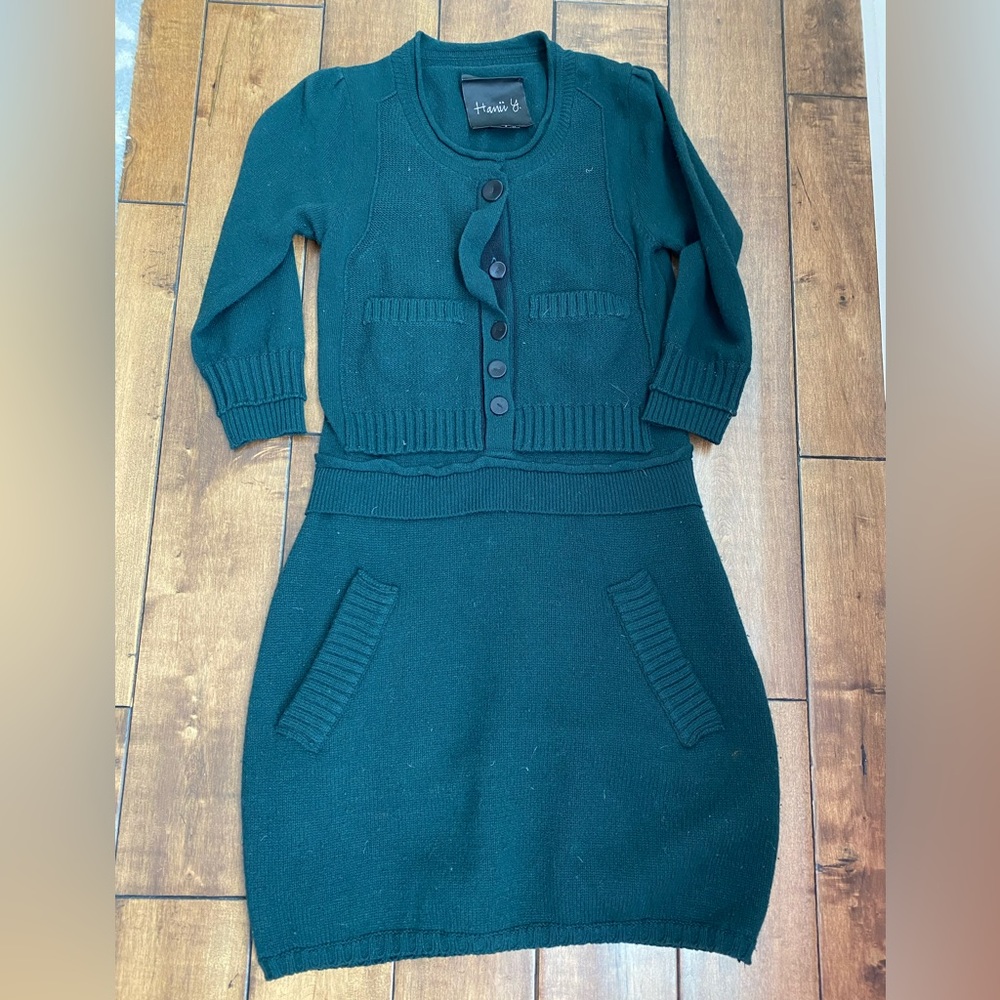 Hanii Y Size Small Dark Green Size Small Knit Wool Dress